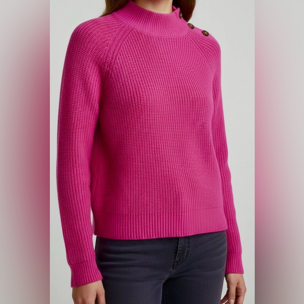 Christian Siriano Mock Neck Button Shoulder Sweater in Fuchsia Pink Size M